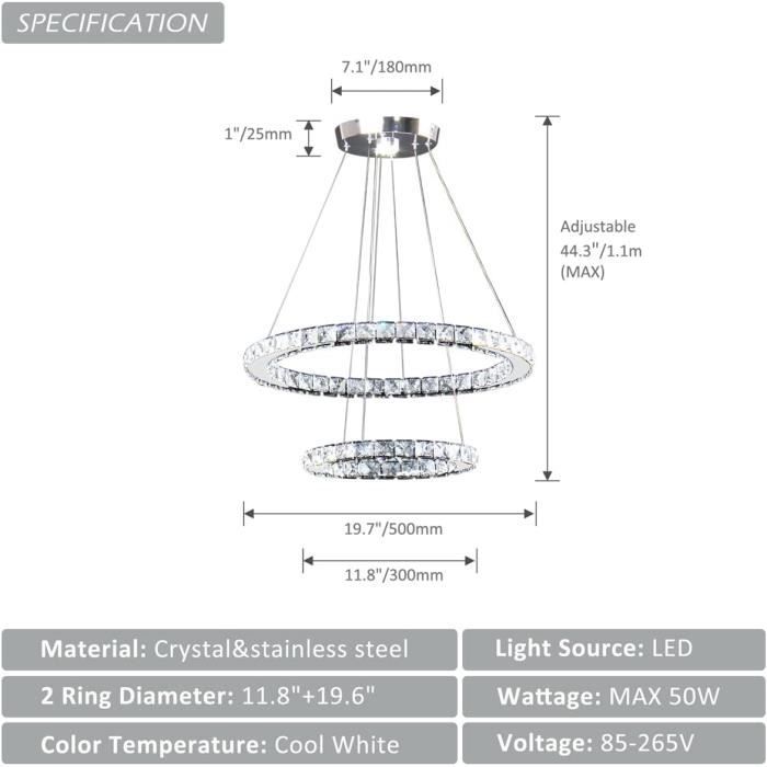 Finktonglan Led-kroonluchter, dimbaar, 30 cm, moderne led-kroonluchter