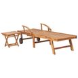 Chaise longue en bois de teck massif Haut de gamme® - Lot de 2 avec table - Marron-3