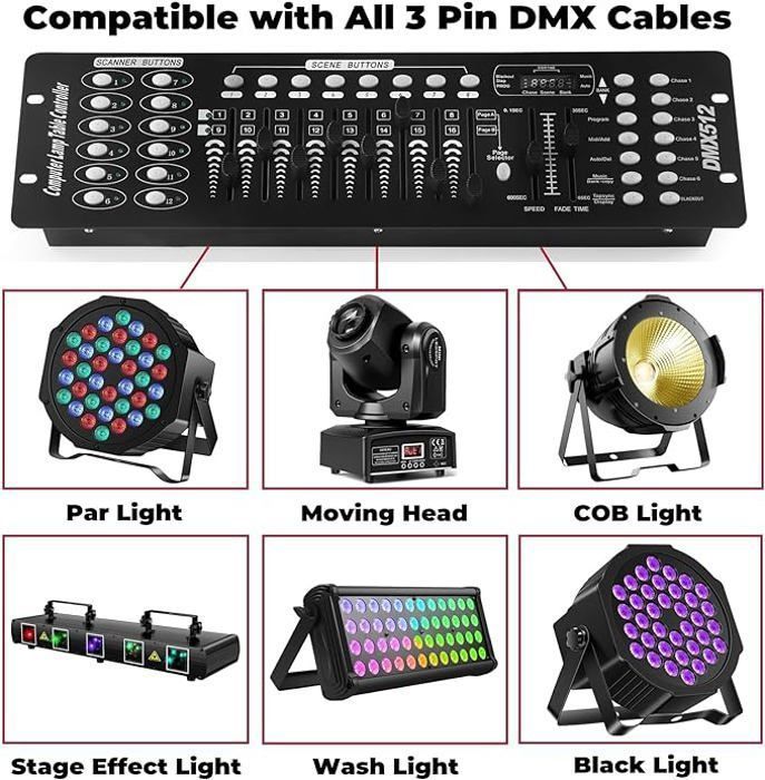 Console De Contrôle DMX 512 - 192 Canaux, 240 Scènes | Pour éclairage Scène, DJ, Discothèque - 10