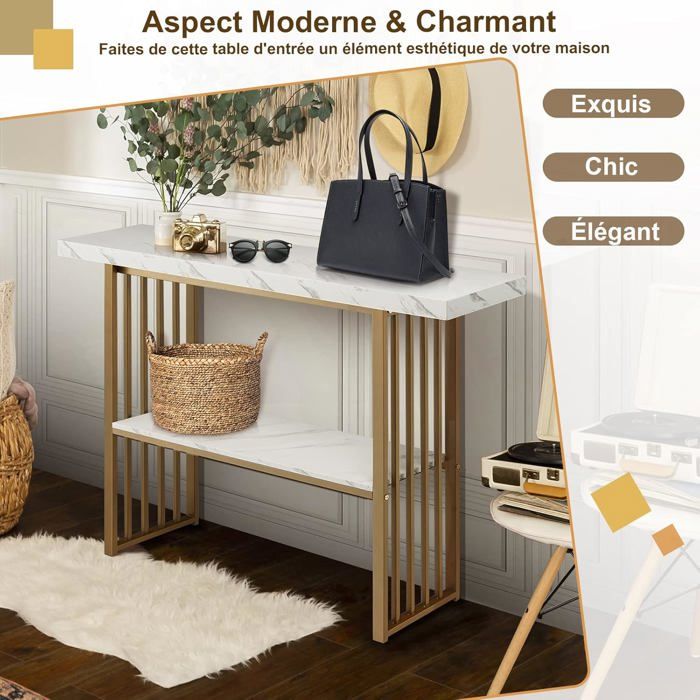 Table console industrielle moderne à 2 niveaux pour entrée, meuble d'appoint pour espaces Table console industrielle moderne à 2 niveaux pour entrée, meuble d'appoint pour espaces