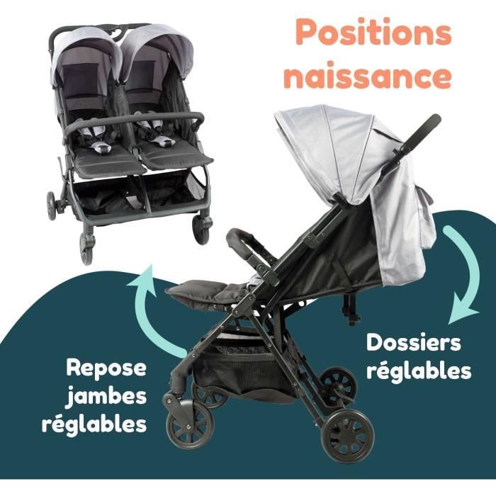 Poussette Double Tandem Poussette Buggy 2 Sièges Poussette Berceau  Réversible for Jumeaux, Poussette Bébé Twins-Cosy Compact Twin Poussette,  Poussette