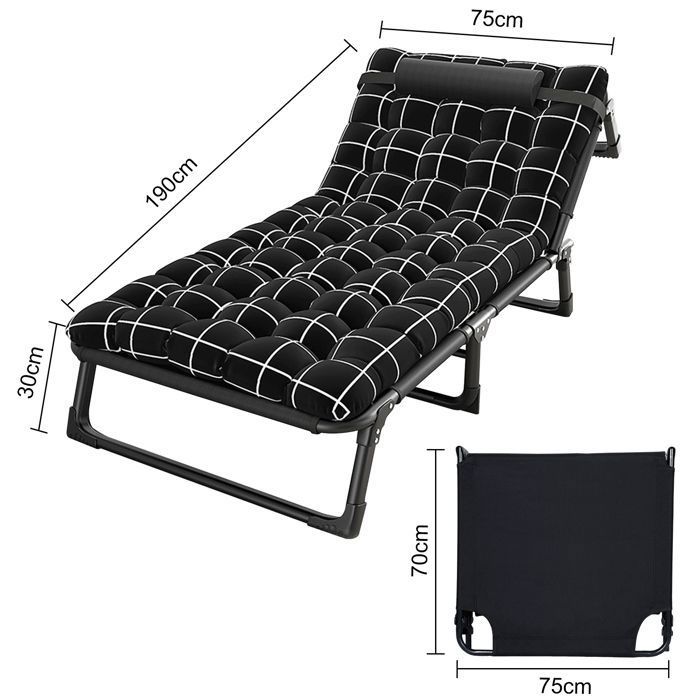 Lit De Camp Pliable – 4 Positions Inclinables, Oreiller Inclus – Toile Oxford, Acier, 200 Kg – Pour Maison, Jardin, Camping