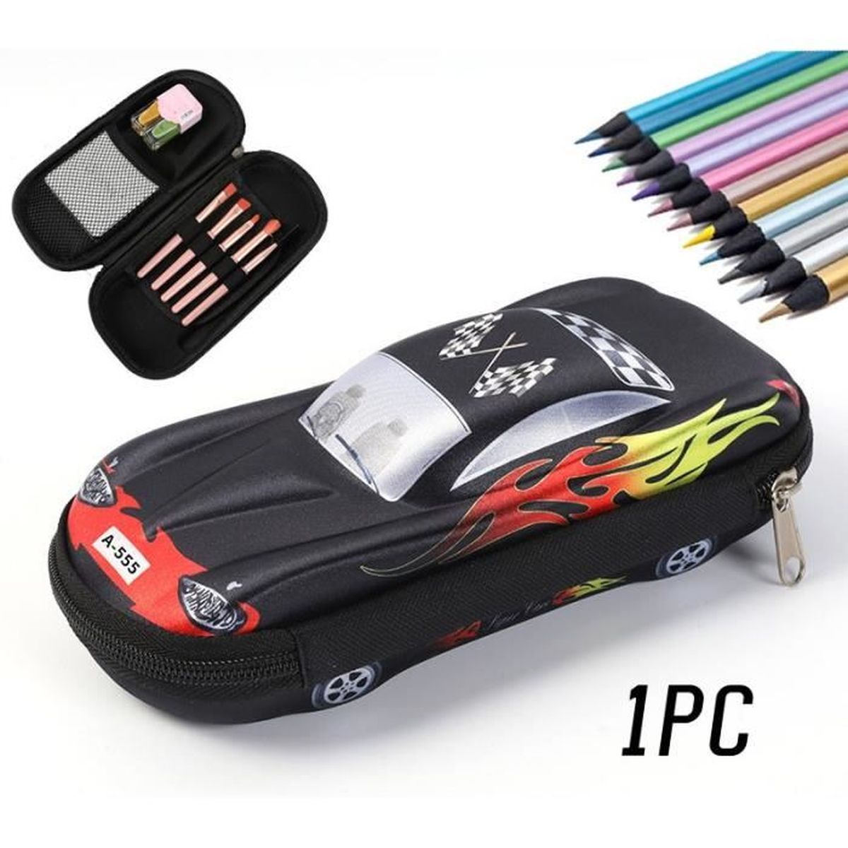 Lot De 2 Trousses à Crayons Avec Nœud - Polyester, 18.5 Cm, Fermeture éclair, Pour école, Maquillage, Rangement