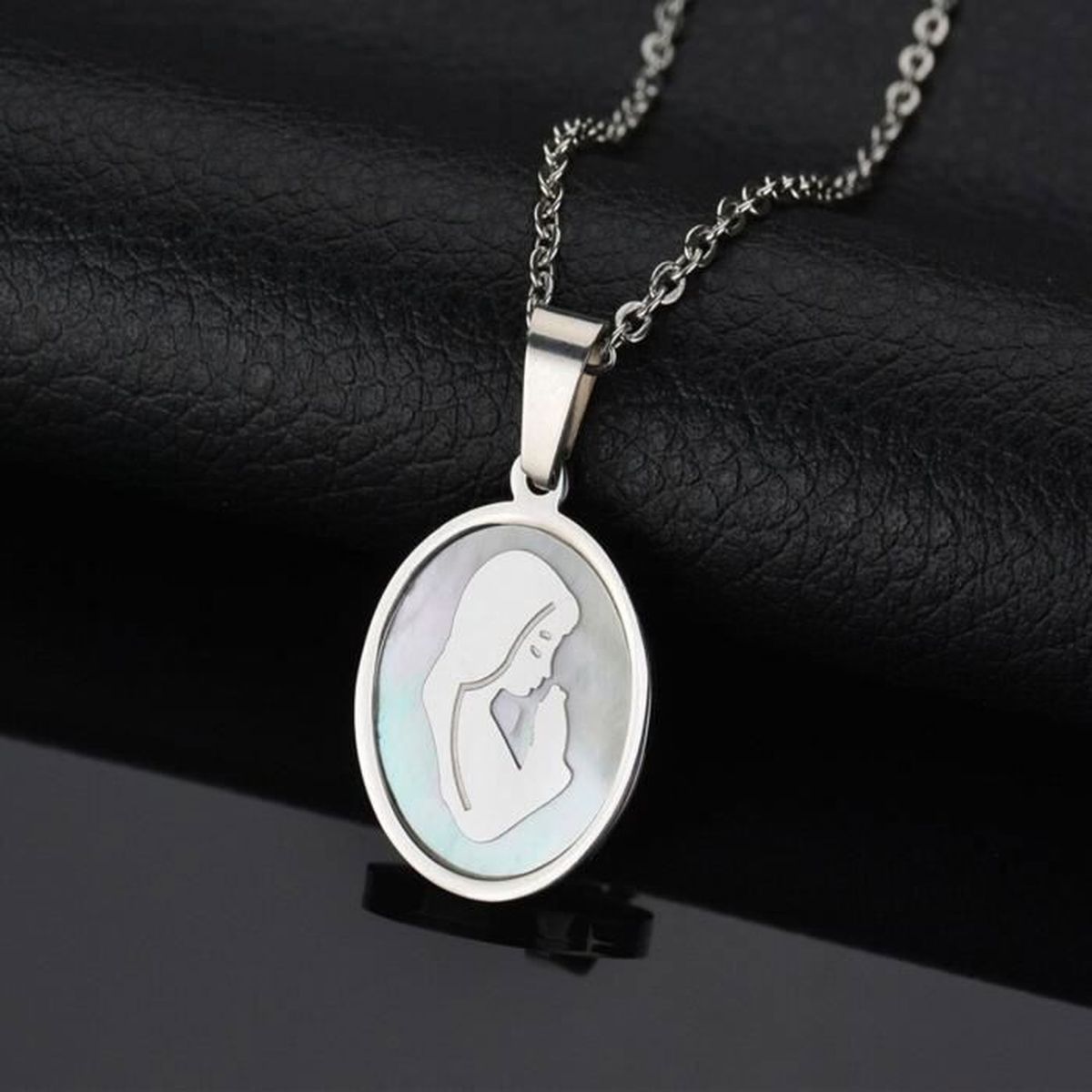 Collier Chapelet 50cm Dolly-Bijoux, Avec Médaille Vierge Et Croix Jésus 28mm, Argenté