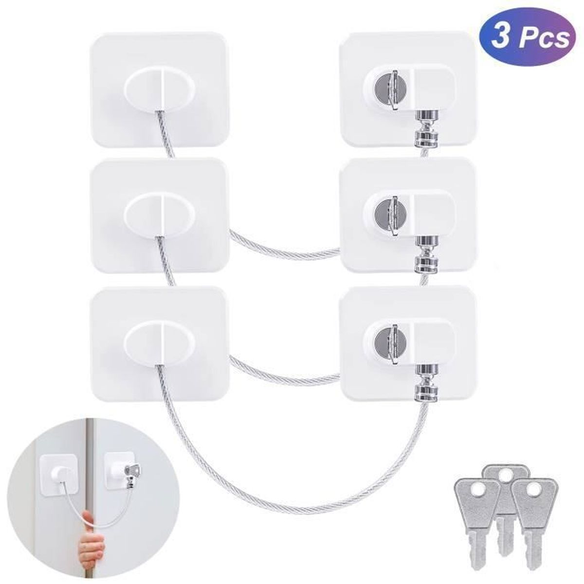 2 Cadenas Adhésifs Enfant - Pour Frigo, Placard, Fenêtre | Sécurité Sans Perçage