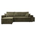 LOUNGITUDE Canapé FARAH d'angle réversible et convertible 4 places avec un pouf en velours côtelé - Vert kaki