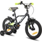 HILAND Vélo d'enfant - Roues 14" - 3-5 ans - Roues auxiliaires - Garde-boue - Vélos pour garçons et filles - Noir et vert