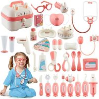 Jouet de simulation de docteur,43 kit de Médecin Jouets pour Enfant 3 4 5 Ans Fille,Rose