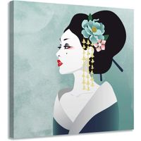 Tableau Japonais Geisha Portrait - Décoration Murale - Toile - 40x40 cm - Impression sur Toile - Déco Maison pour Salon et Chambre