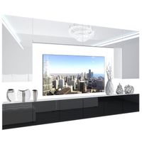BELINI - Unité Murale TV NEX 2-0-W-WB-0-0-PP I Ensemble Muebles de Salon Complet LED I blanc très brillant-noir très brillant