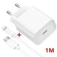 Chargeur Rapide USB-C + Câble 1 Mètre pour iPhone 13 Pro Max 14 Pro Max - Blanc