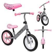 MoMi FLEET - Velo Bebe Draisienne - réglage de la hauteur, sans pedales - 12" roues - style sportif – Gris/rose