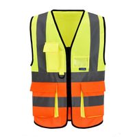 AYKRM sécurité 9 poches Gilet de sécurité à glissière frontale haute visibilité à 2 niveaux SWEATSHIRT Surpiqûres jaunes orange 3XL