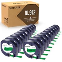 20 STAROVER Compatible pour Dymo LetraTag Ruban Plastique 91204, 12mm x 4 m,pour Dymo LetraTag LT-100H,  noir sur vert