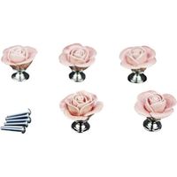 5 x Rose Poignee de Porte Meuble en Ceramique Bouton Antique Vis inclus Design elegant en forme de Rose