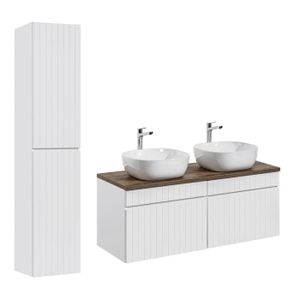 SALLE DE BAIN COMPLETE Ensembles salle de bain - Ensemble meubles double vasques à poser avec colonne - 120 cm - Emblematic White