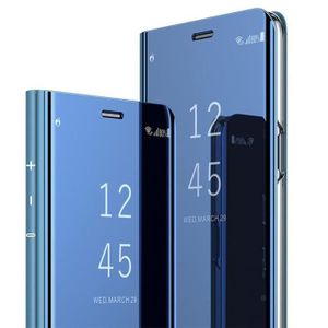 HOUSSE - ÉTUI Coque Xiaomi Mi 11 Lite (5G), Silicone Bumper Coque Folio Cuir Translucide Miroir Luxe Protection Antichoc avec Support, Bleu