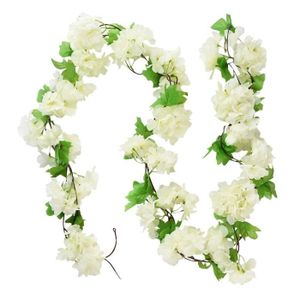 FLEUR ARTIFICIELLE B01 Blanc Fake Vine - Guirlande de fleurs artificielles, lierre avec feuilles en soie, fleur de cerisier Saku