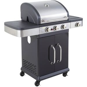 BARBECUE Barbecue au gaz FIDGI 3 avec thermomètre - 3 brûleurs + réchaud 11,5kW - noir Noir - COOK'IN GARDEN