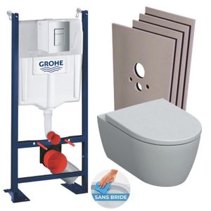 WC - TOILETTES Grohe Pack WC Bâti-support Rapid SL autoportant + WC sans bride Geberit + abattant softclose + Plaque Chrome + Set habillage