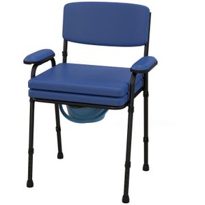 BASSIN DE LIT - URINAL  Chaise percée réglable - chaise de toilette - seau amovible pliable, coussin, accoudoirs - acier noir PVC bleu