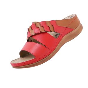 CHAUSSON - PANTOUFLE Chaussures décontractées à plateforme romaine pour femmes, chaussures de plage semelle compensée assortie aux couleurs rouge