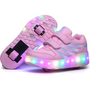 SKATESHOES Enfant Chaussures avec roulettes LED Lumineux Baskets avec USB Rechargeable Double Roue Extérieur Skateboard pour Fille Garçon Rose
