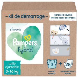 COUCHE LAVABLE PAMPERS Hybrid Kit de 25 Cœurs Absorbants et 3 Cou