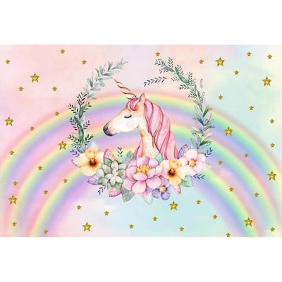 Toile De Fond Licorne Arc-en-ciel Mehofoto 7x5ft - Parfait Pour Les Fêtes D'anniversaire Enfants - 7