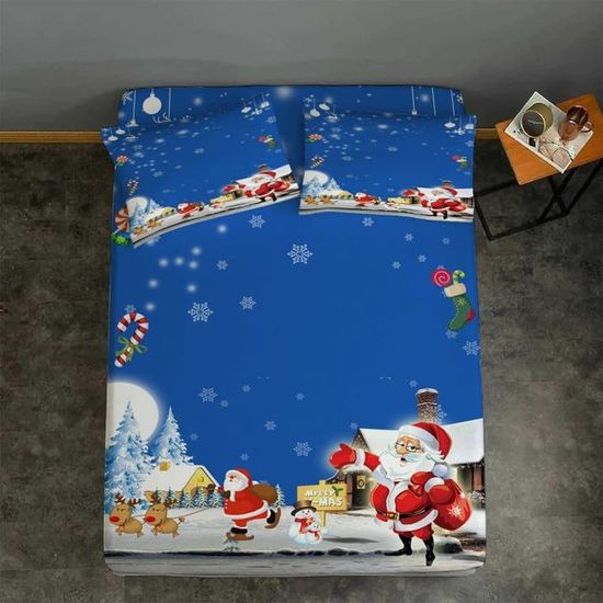 Drap Housse 200x200 Cm En Microfibre - Motif Fleurs Bleues Et Blanches - Élastique Tout Autour, Pour Matelas Jusqu'à 30 Cm