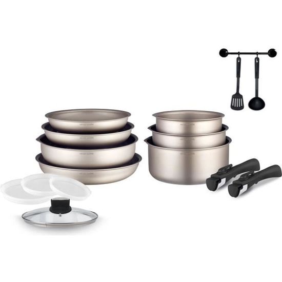 Batterie Cuisine Arthur Martin 6 Pièces - Crêpière 28 Cm Antiadhésive - Poignée Amovible - Compatible Induction