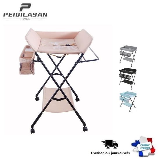 Table à langer pour bébé pliable - PEIQILASAN - Rose - Hauteur réglable - Multi-fonction