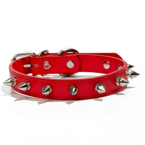 Ensemble Collier Et Laisse à Pointes Pour Chien Et Chat De Petite Race En Cuir Synthétique Souple Avec Rivets Cloutés - Réglable - Pour Petit Chiot Et Chaton - Rouge - Taille