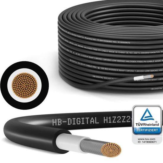 MAS-Premium Cavo Solare H1Z2Z2-K 10 Mm² Nero TÜV 2 Senza Alogeni Lunghezza 5-200 M Per Fotovoltaico - 2
