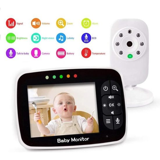 Babyphone Caméra Vidéo Bébé Moniteur - JASENX - 3.5 Inches LCD - Vision Nocturne - Surveillance Température