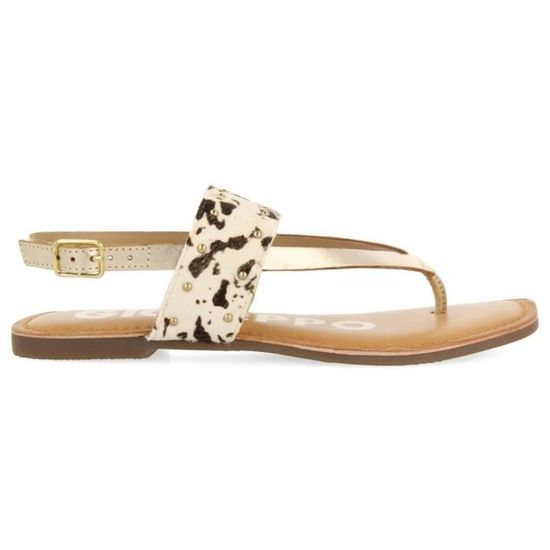 Sandales Plates Femme GIOSEPPO Esbon - Cuir à Motif Vache, Semelle Souple - Confort Et Style Printemps-été