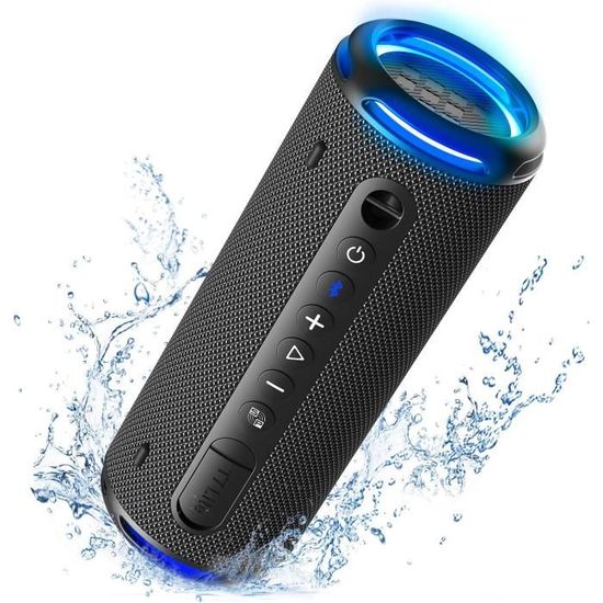 Enceinte Bluetooth Portable Avec Lumières LED - Bluetooth 5.3, Stéréo, Micro Intégré, 10h Autonomie, Étanche