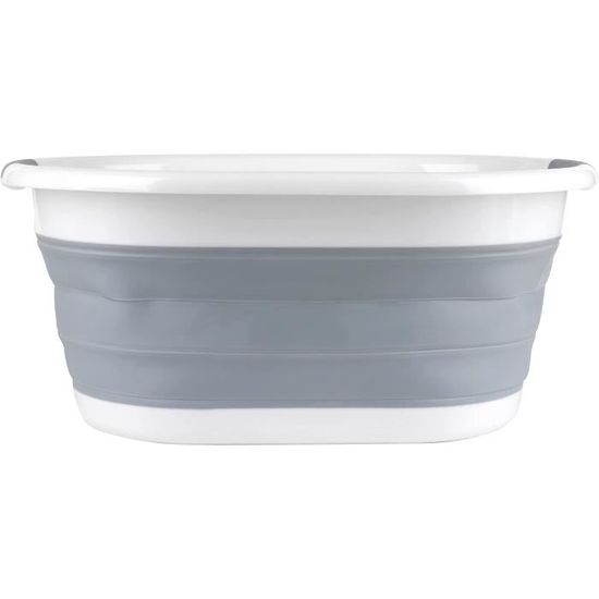 Panier À Linge Pliable Et Rétractable En Plastique Avec 3 Poignées Blanc-Gris 30 L[J1584