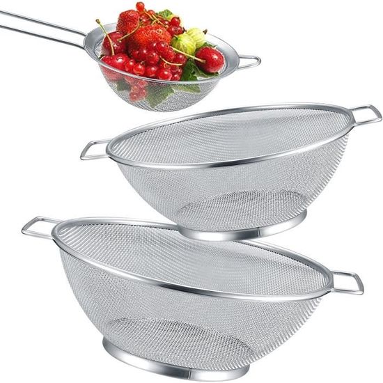 Lot De 3 Passoires/tamis En Inox - Diamètres 7, 12 Et 18 Cm - Avec Manche Et Crochet