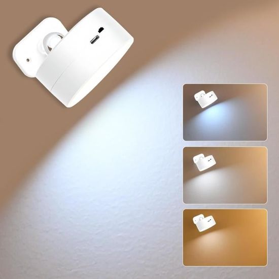 Applique Murale LED Sans Fil Rotative 360° | 3 Luminosités & 3 Températures | USB-C