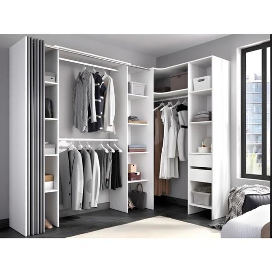 Dressing d'angle extensible DORIAN Blanc et gris 3 colonnes de