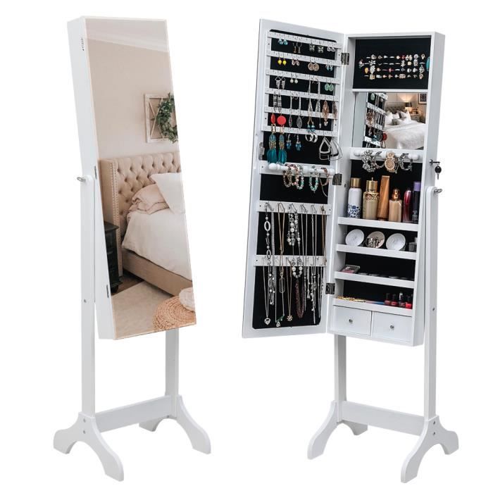 Armoire à bijoux armoire de rangement sur pied avec miroir 59.8 - Blanc