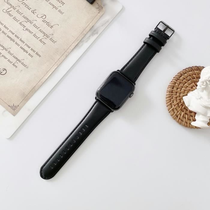 Peau De Cire D'Huile Bracelet Pour Montre Connectée en Cuir Véritable Pour Apple Watch Series 5-4 40Mm-Série 3-2-1 38Mm -Noir