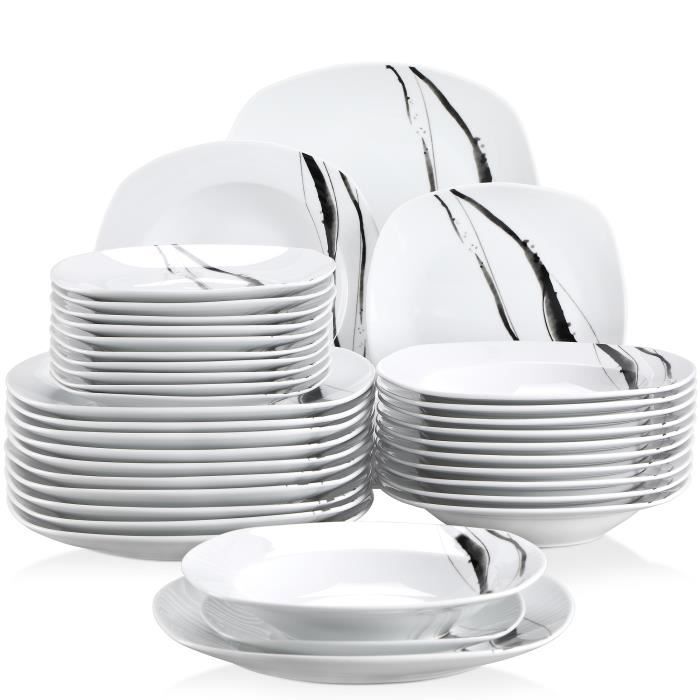 Veweet TERESA 36pcs Assiettes Service de Table Pocelaine Assiettes Plates Assiette Creuse Assiette à Dessert Vaisselles