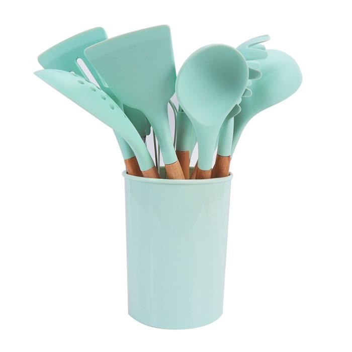 12pcs Silicone Ustensiles de Cuisine,AntiadhéSifs Ustensiles De Cuisine Pelle CuillèRe Fouet Avec BoîTe De Rangement