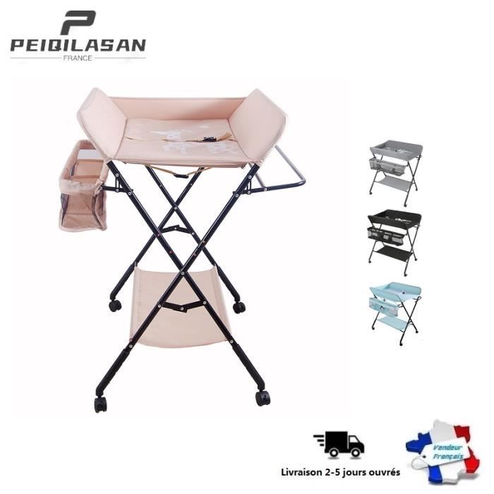 Plateau 80 X 66 cm - Table à langer pour bébé pliable - massage table hauteur réglable 92 - 98 cm pour couches serviette ROSE