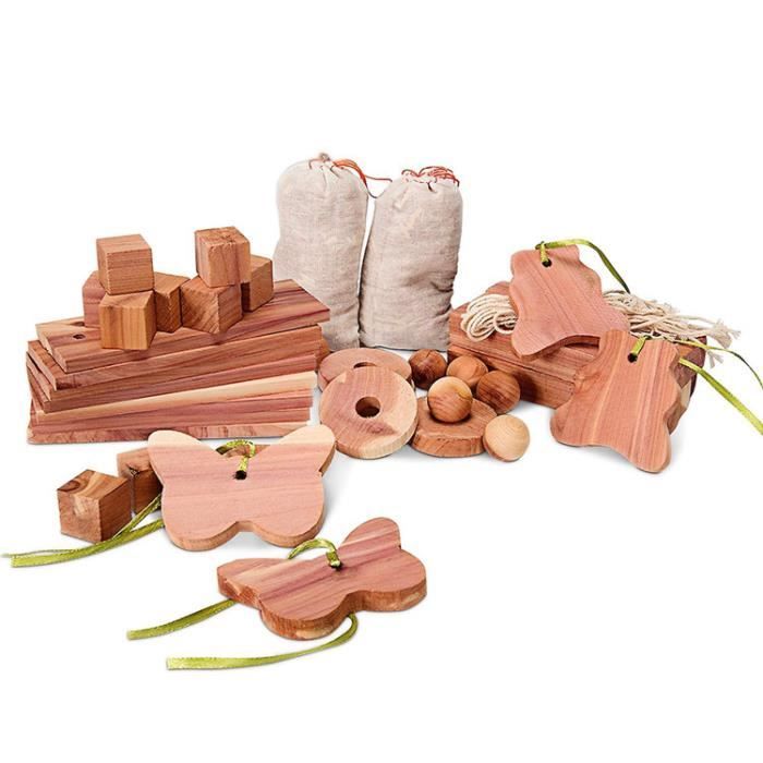 blocs de bois de cèdre – Anneaux et sachet 40 pièces anti-mite – Stop, anti-mites bois de cèdre naturel sans produit chimique.
