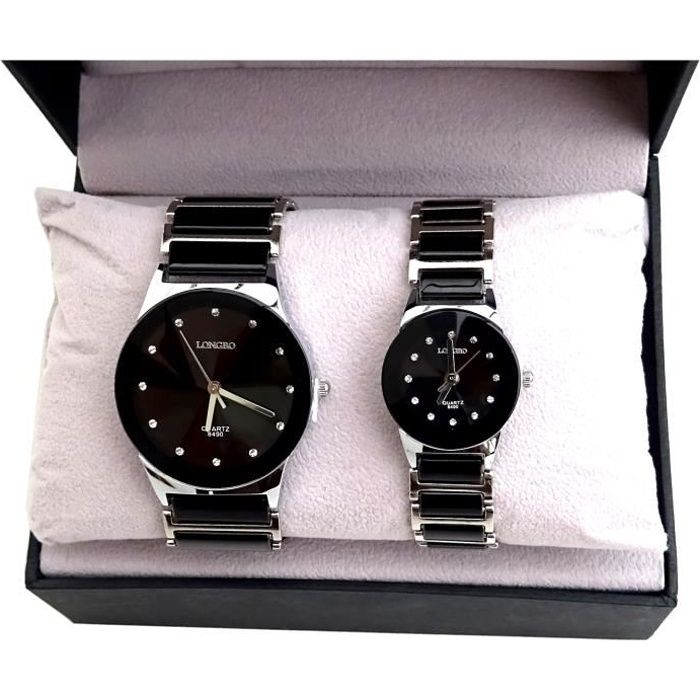 COFFRET IDÉE CADEAU COUPLE HOMME FEMME MONTRE DUO AMOUR RÉSINE EFFET CÉRAMIQUE