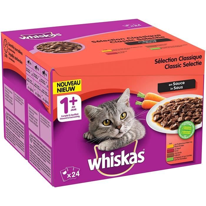 Nourriture pour chats Whiskas Sélection Classique en Sauce – Nourriture humide pour chat adulte – Alimentation complète 38616