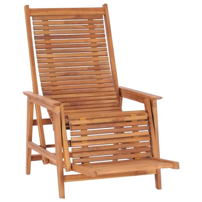 Chaise longue de jardin - Bain de soleil Chaise de Repose avec repose-pied Bois de teck solide